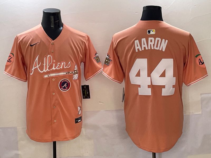 Men Atlanta Braves 44 Aaron Orange Five generations Joint Name 2025 Nike MLB Jersey style 8